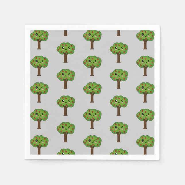 Kawaii Happy Winking Apple Tree Serviette (Vorderseite)