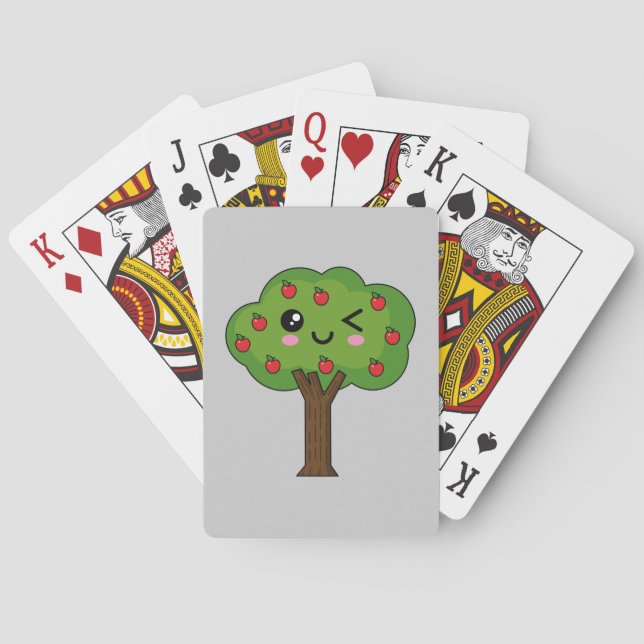 Kawaii Happy Winking Apple Tree Spielkarten (Rückseite)