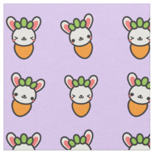 Kawaii Häschen-Karotte mit lila Hintergrund Stoff