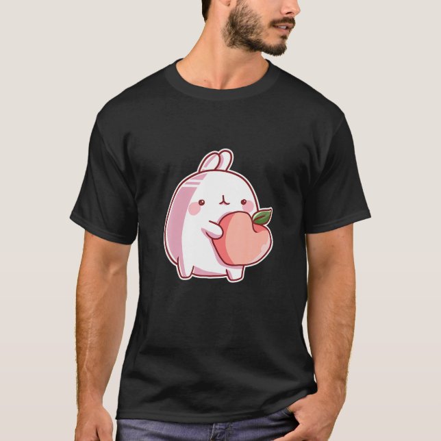 Kawaii Hase mit Pfirsich für Anime- und Manga-Fans T-Shirt (Vorderseite)