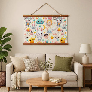 Kawaii-Hasen-Pastell-fantasievoller Holzrahmen-Tep Wandteppich Mit Holzrahmen