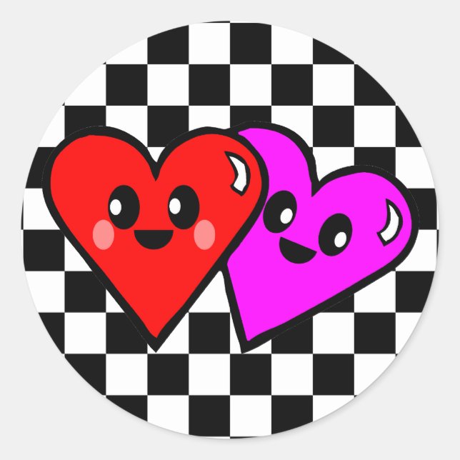 Kawaii Hearts & Checkerboard Stickers (Vorderseite)