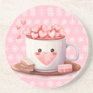 Kawaii heiße Kakao-Schokolade und Schneeflocken Getränkeuntersetzer