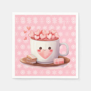 Kawaii heiße Kakao-Schokolade und Schneeflocken Serviette