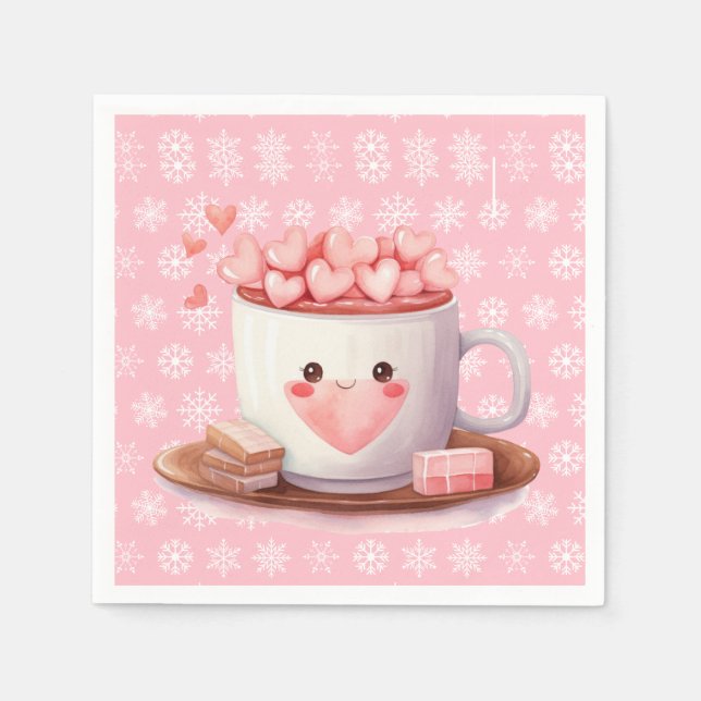 Kawaii heiße Kakao-Schokolade und Schneeflocken Serviette (Vorderseite)