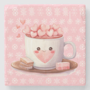 Kawaii heiße Kakao-Schokolade und Schneeflocken Steinuntersetzer
