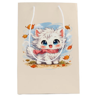 Kawaii Herbstwind-Kitty – Süße gemütliche Herbstka Mittlere Geschenktüte