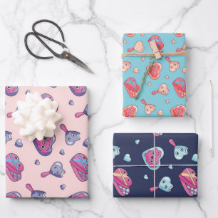 Kawaii Herz und Liebe Doodle Niedlicher Valentinst Geschenkpapier Set