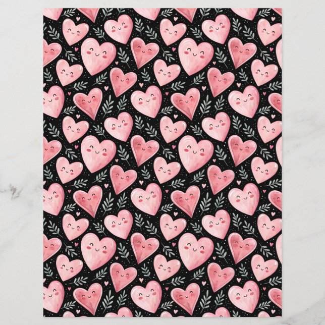 Kawaii Herzmuster Scrapbook Papier pink schwarz (Vorderseite)