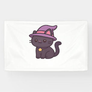 Kawaii Hexenkatze in Lila Hat Classic T - Shirt Banner