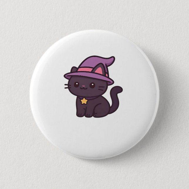 Kawaii Hexenkatze in Lila Hat Classic T - Shirt Button (Vorderseite)