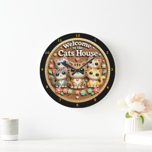Kawaii Horloge Chat Bienvenue Accueil
