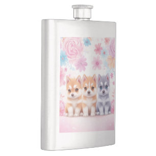 Kawaii Husky Welpen: Pastel Pals Kaffee Flachmann