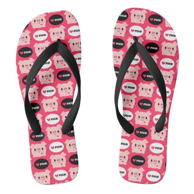 Kawaii-I-Liebe Schweine Flip Flops (Fußbett)