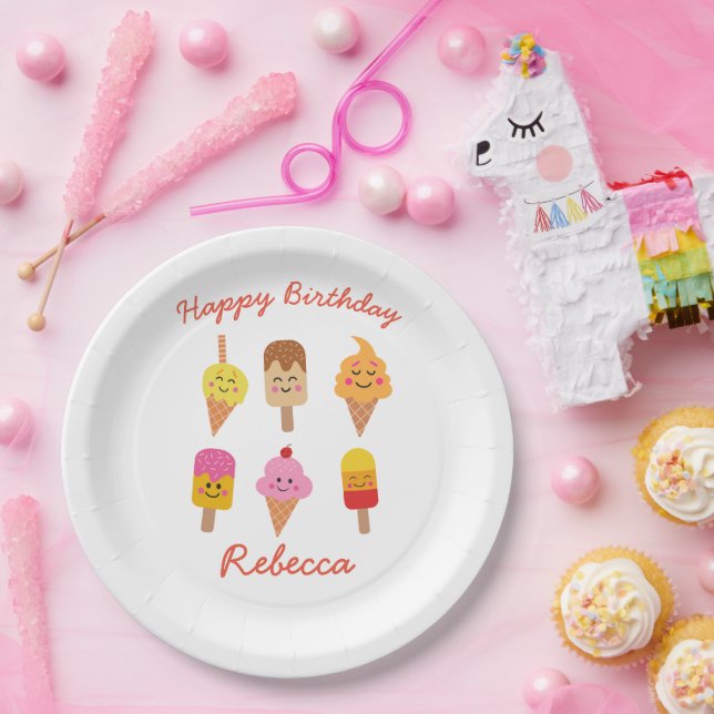 Kawaii Ice Cream and Popsicle Birthday Pappteller (Party)