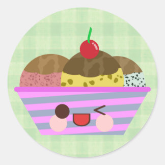 Kawaii Ice Cream Sundae Aromen Köstlich Kariert Runder Aufkleber