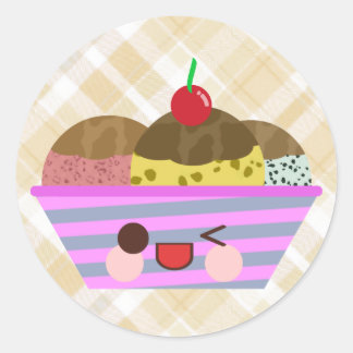 Kawaii Ice Cream Sundae Aromen Köstlich Kariert Runder Aufkleber