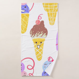 Kawaii Ice Creams Muster, Kawaii Character Ice Cr Badehandtuch