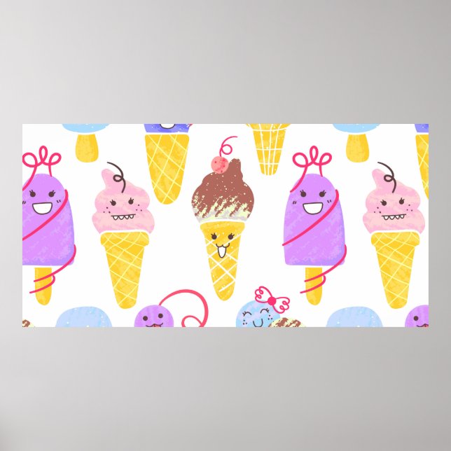 Kawaii Ice Creams Muster, Kawaii Character Ice Cr Poster (Vorne)