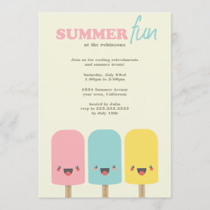 Kawaii Ice Lolly Trio Été Invitations