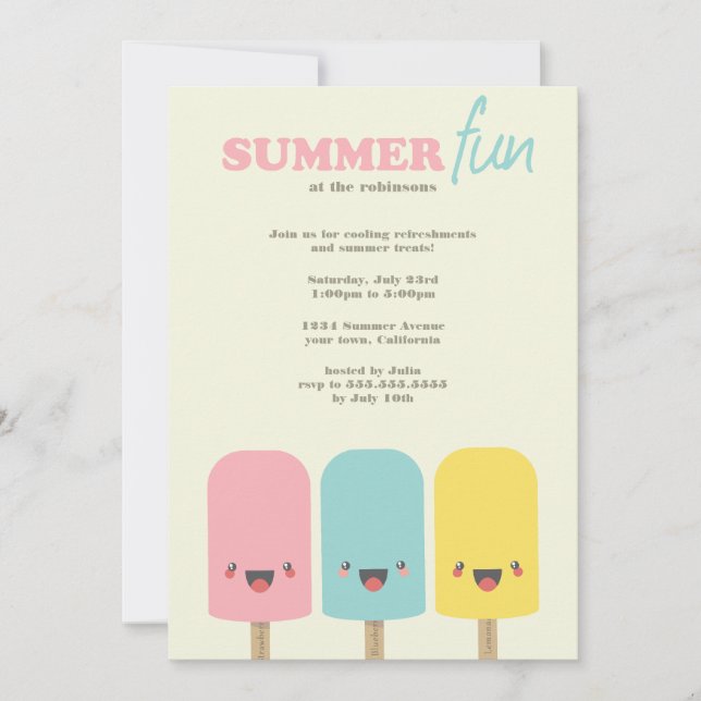 Kawaii Ice Lolly Trio Summer Party Einladungen (Vorderseite)