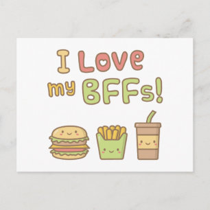 Kawaii ich liebe meine BFFs Fast Food Doodle Postkarte