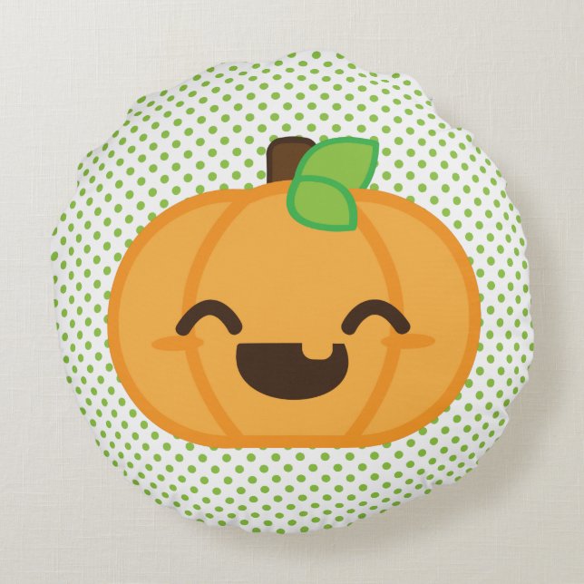 Kawaii Jack-o'-lantern Citrouille Coussin rond (Dos)