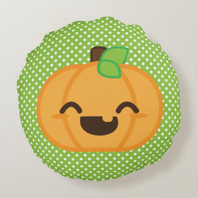 Kawaii Jack-o'-lantern Citrouille Coussin rond (Dos)