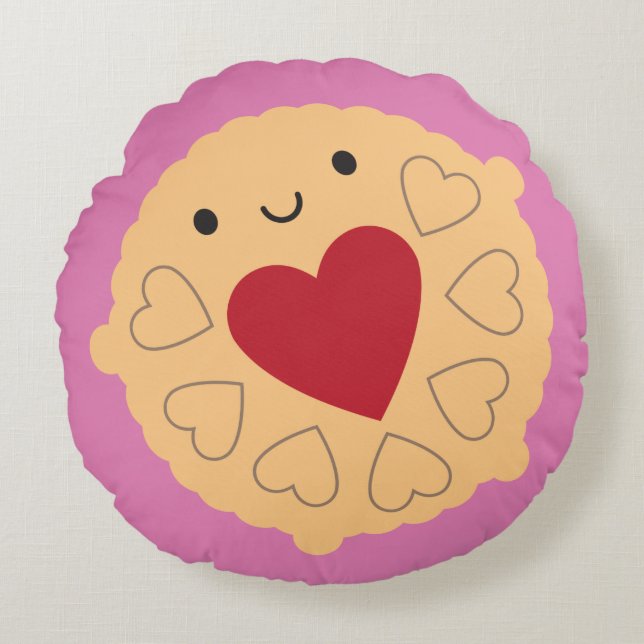 Kawaii Jammie Dodger Biscuit Reversible Rundes Kissen (Vorderseite)