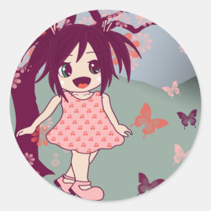 Kawaii Japaner Chibi Anime Manga Mädchen-Aufklebe Runder Aufkleber