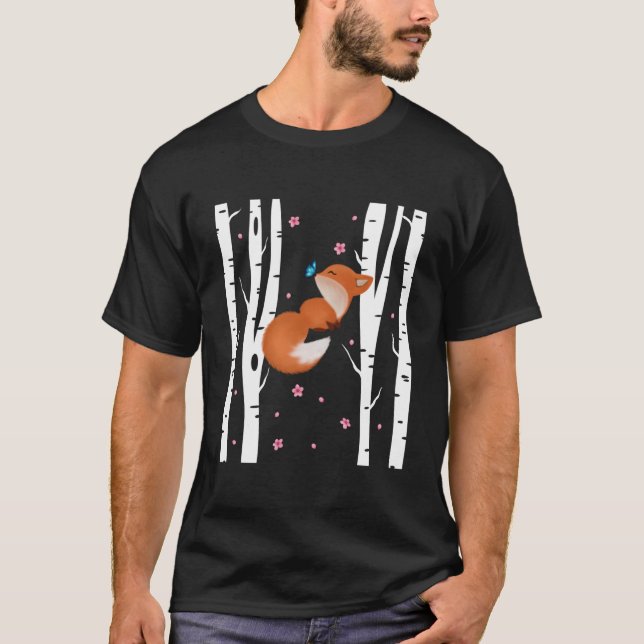 Kawaii Japanese Fox Cherry Blossom Sakura White Bi T-Shirt (Vorderseite)