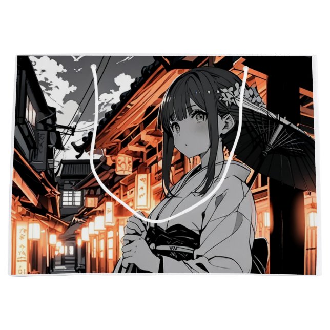 KAWAII Japanese Girl Paper bag Große Geschenktüte (Vorderseite)