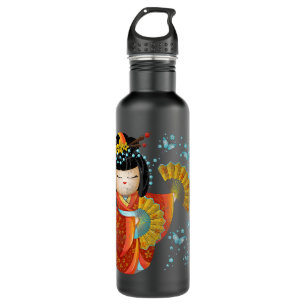 Kawaii Japanese Kokeshi Doll Kimono Geisha Butterf Edelstahlflasche