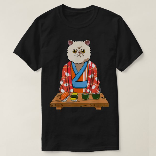 Kawaii Japanisch Eotic Kurzhaarkkatze Kimono Sushi T-Shirt (Design vorne)