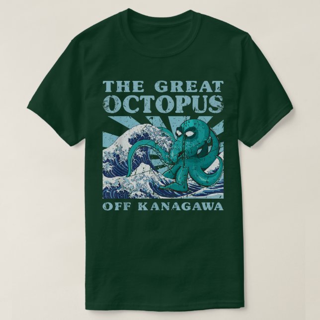 Kawaii Japanisch Große Welle Große Oktopus Niedlic T-Shirt (Design vorne)