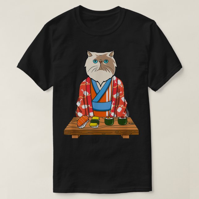 Kawaii Japanisch Persikkatze Kimono Sushi T-Shirt (Design vorne)