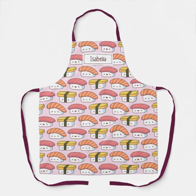 Kawaii Japanisch Sushi Food Doodles Muster Schürze (Vorderseite)