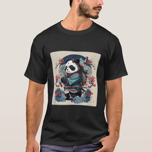 Kawaii Japanischer Stil Samurai Anime Panda T-Shirt (Vorderseite)
