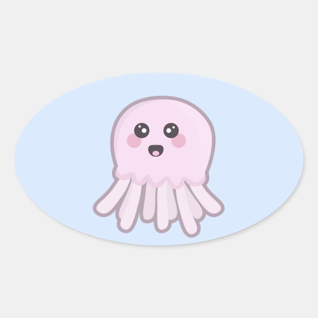 Kawaii Jellyfish Ovaler Aufkleber (Vorderseite)