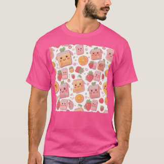 Kawaii Juice Box Muster Niedliche Erdbeeren Orang T-Shirt