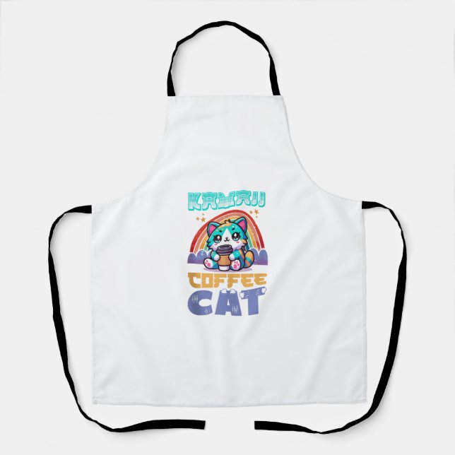 Kawaii Kaffee Chat Adorable Anime Style Schürze (Vorderseite)