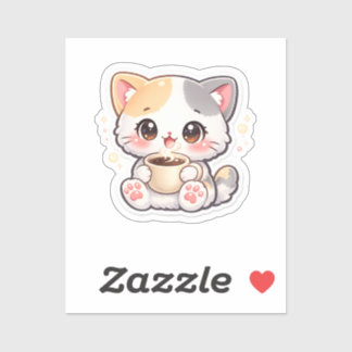 Kawaii-Kaffeekatzen-Rechteckaufkleber – Süße Katze Aufkleber