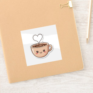 Kawaii-Kaffeetasse mit Herz-Dampf-Aufkleber Aufkleber