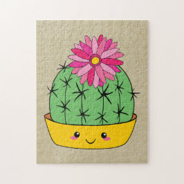 Kawaii-Kaktus im japanischen Stil mit Blume-Cartoo