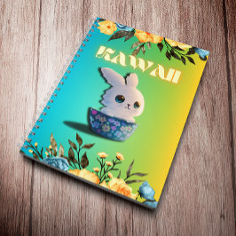 Kawaii Kaninchen in einer Schüssel mit Blume dekor Notizbuch