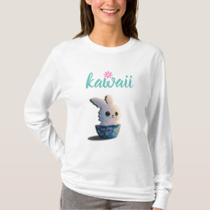 Kawaii Kaninchen in einer Schüssel mit Blume dekor T-Shirt