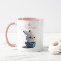 Kawaii Kaninchen in einer Schüssel mit Blume dekor