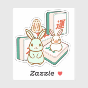 Kawaii-Kaninchen und Mahjong-Steine Aufkleber