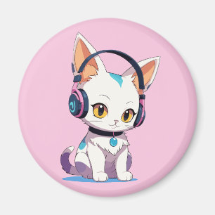 Kawaii Kätzchen mit Schaukel-Kopfhörern Magnet