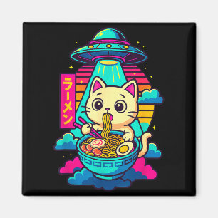 Kawaii-Katze-Alien-Ufo-Ramen-Grafik-T-Shirt Lustig Magnet